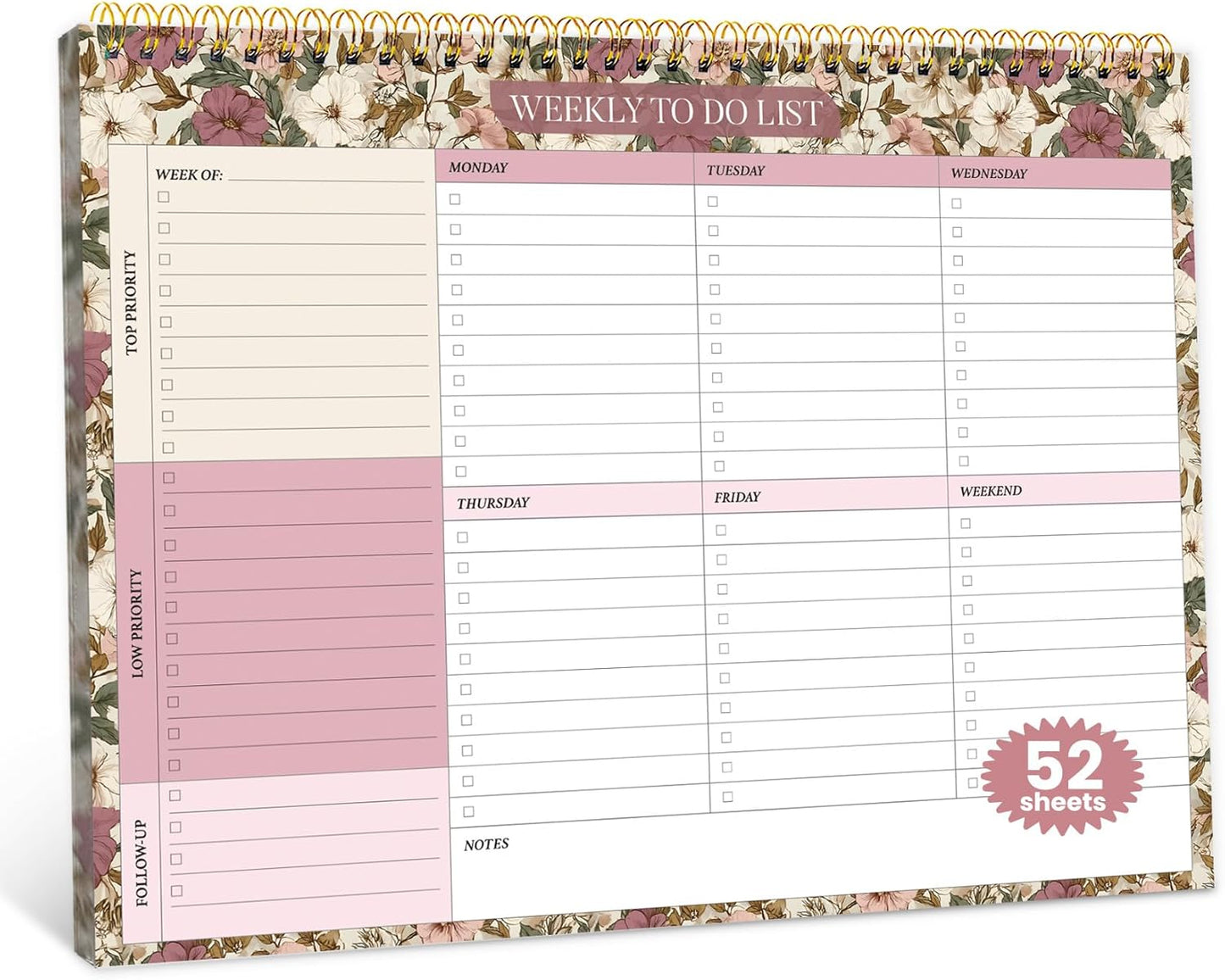 Weekly To Do List Notepad with 52 Undated Sheets（8.5"×11"）- Undated Weekly Planner Notepad for Office Desk Accessories and Supplies - Midnight Lilac