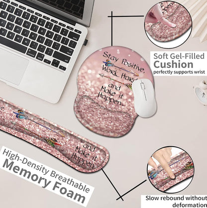 Mouse Pad with Wrist Support, Ergonomic Gel Mouse Pad Beautiful Flowers,Pink Hyacinths on Wood Panel，Non-Slip Durable, Memory Foam Keyboard Wrist Rest, Suitable for Office Typing Games