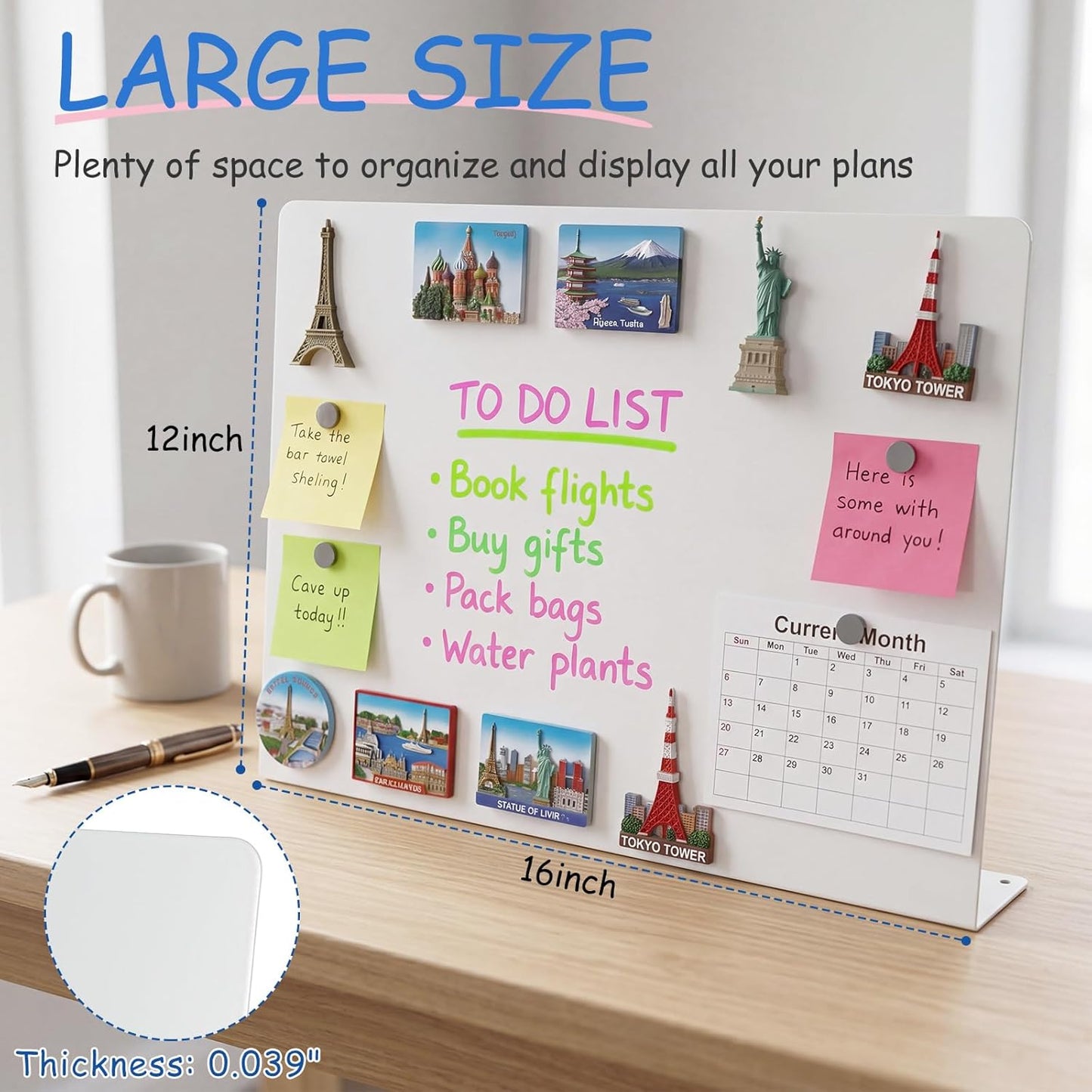 Geyoga 2 Pack Magnetic Bulletin Board with Stand, 16 x 12 Inch Black Magnet Display Board for Memo, Menu, Notes, Photos, for Kitchen Countertop, Office Desk, School