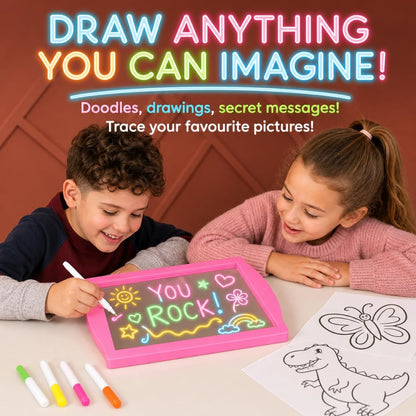 Marvin's Magic Glow Art Neon LED Drawing Board for Kids - Pink Doodle Board with Glow in the Dark Markers - Light Up Tracing Pad and Drawing Tablet - Mess Free Arts and Crafts Set Ages 5+