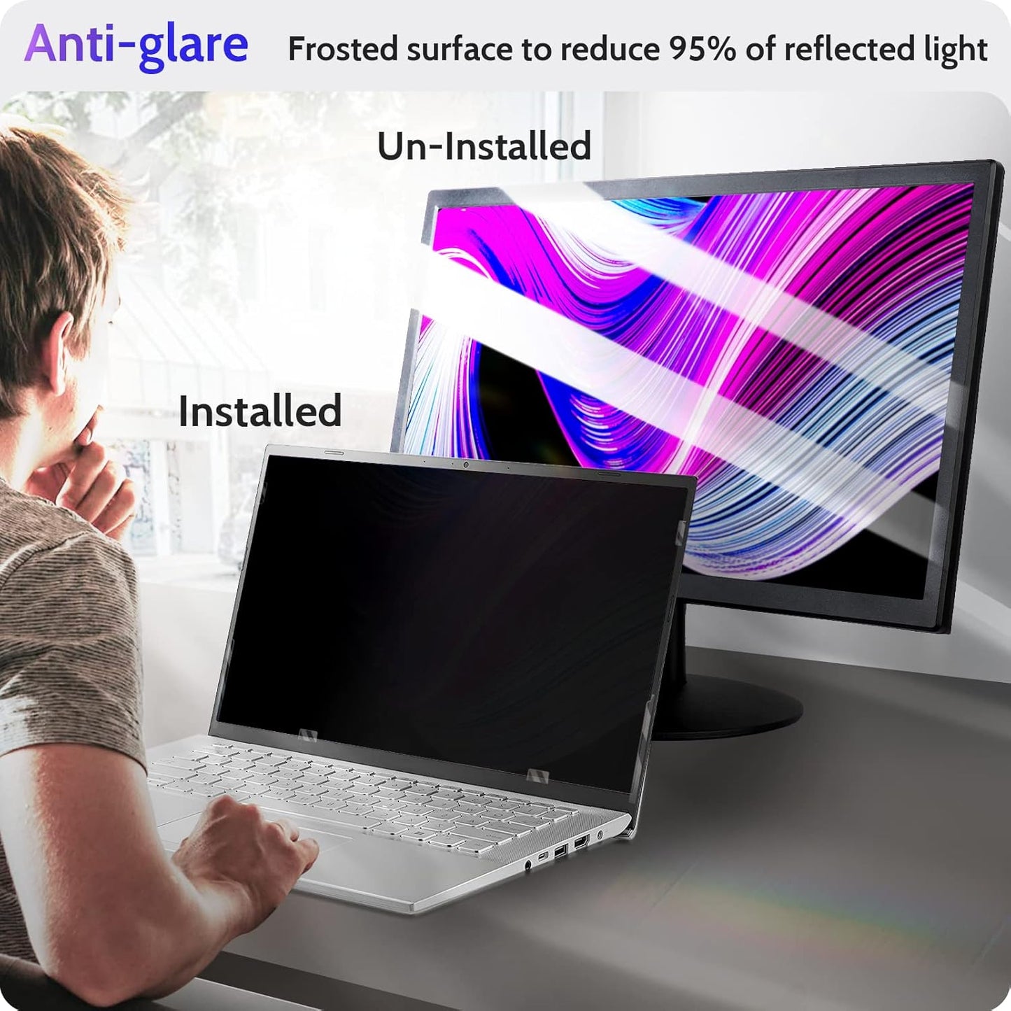 Peslv 15.6 Inch Laptop Privacy Screen Compatible With Lenovo Hp Dell Acer Asus Thinkpad Envy Xps, 16:9 Aspect Removable Anti Glare Blue Light Filter Protector, 15 In Computer Monitor Security Shield