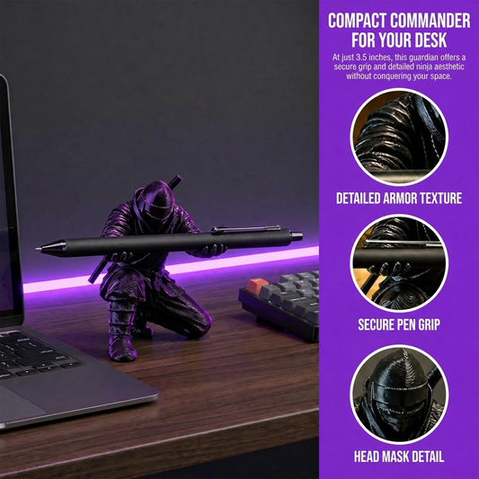 Ninja Pen Holder for Desk - Cool Samurai Figurine Pencil Stand & Office Decor, Gifts for Men
