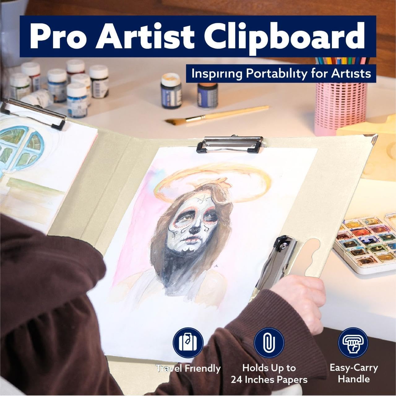 18x24 Clipboard - Foldable 18x24 File Folder & Drawing Board - Folds to 11x17 Clipboard, 4 Clips, Corner Protectors, Portable Art Portfolio, Architecture Folder, 11x17 Binder, Portfolio Binder (Green)