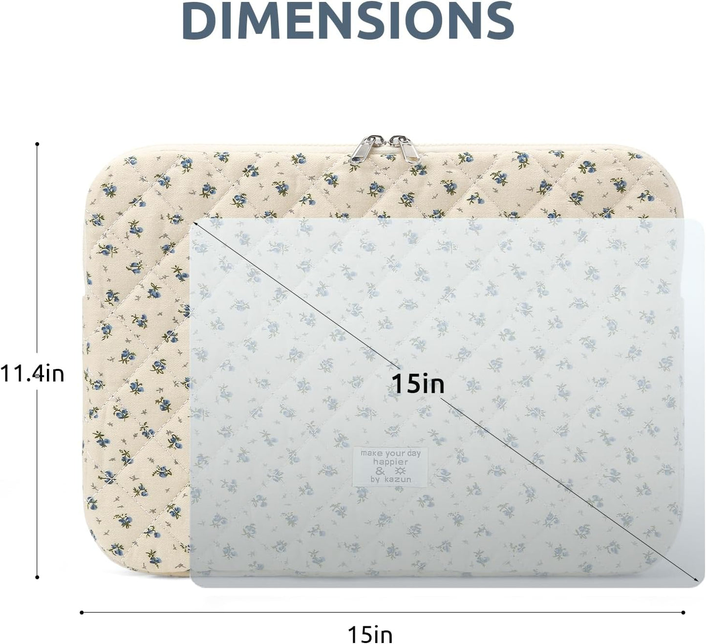 Puffy Laptop Sleeve 13 Inch Cute Quilted Laptop Protective Case Padded Floral Computer Sleeve for MacBook (A-Blue, 13 Inch)