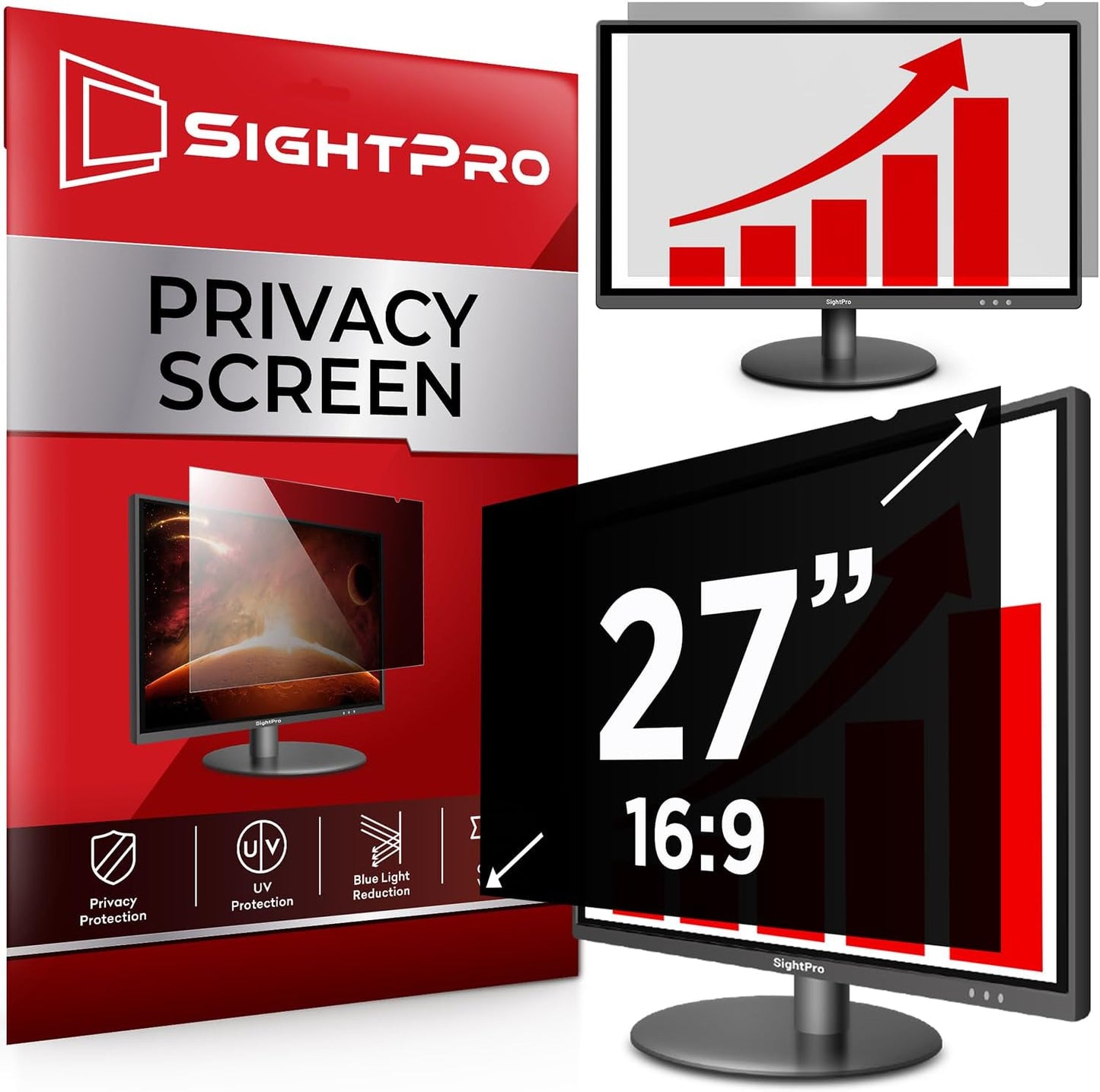 SightPro 24 Inch 16:9 Computer Privacy Screen Filter for Monitor - Privacy Shield and Anti-Glare Protector