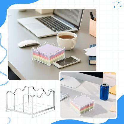 AceOrbit 1pc Scalloped Acrylic Sticky Note Holder, 3x3 Inch Clear Cute Notepad Holder Sticky Note Dispenser with Wave Design, Thick Acrylic Desk Organizer for Office, Home, Dorm, Classroom Desk