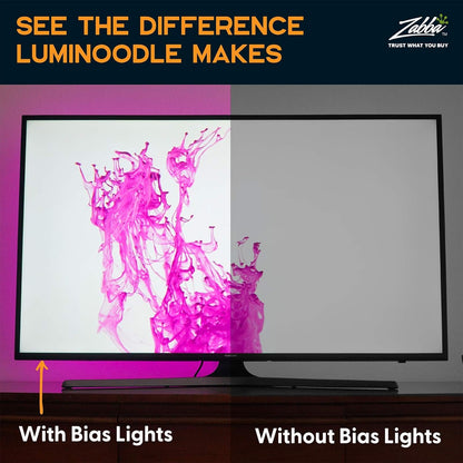 Luminoodle Color Bias Lighting, USB TV and Monitor Backlight LED Strip Lights Kit with Dimmer, Remote - 6.6 ft for 24" to 60" TV - Medium