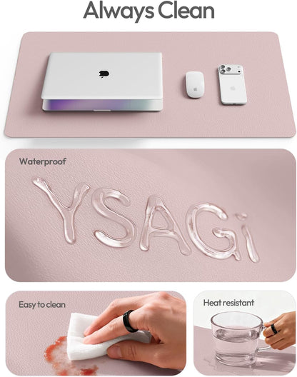 YSAGi Large Extended PU Leather Desk Pad Protector – Non-Slip Waterproof Desk Mat for Office & Home, Easy Clean Mouse Pad & Laptop Writing Blotter 35.4"x17" Black - Colors B