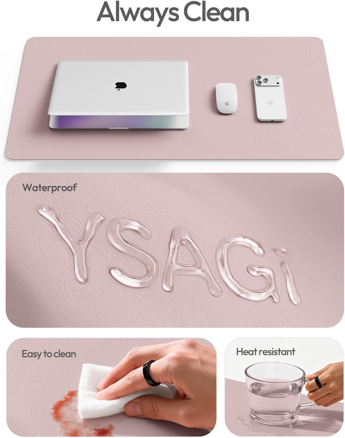 YSAGi Leather Office Desk Pad Protector, Large Mouse Pad, Non-Slip, PU Leather, Laptop Desk Blotter, Waterproof Writing Pad for Office and Home, Black, 23.6" x 13.8" - Colors A
