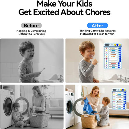 Chore Chart for Kids, Checklist Planning Board with Sliders, 19 Personalizable Sheets and Magnetic Marker, ADHD Tools for Kids to Do List Routine Chart Visual Schedule Board with Stand