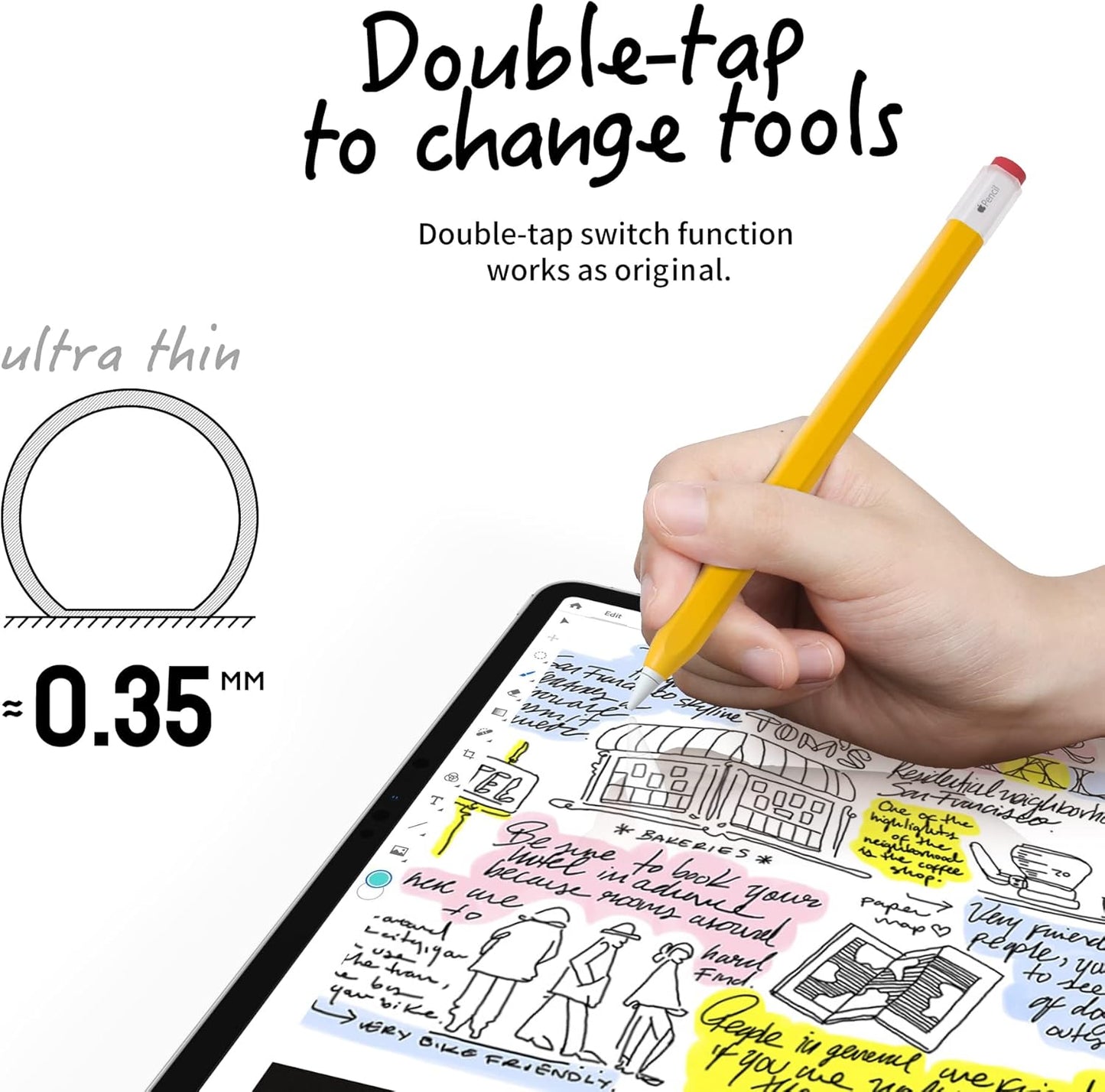 ELETIUO Silicone Case Compatible with Apple Pencil 2nd Generaion&Apple Pencil Pro Cover,Protective Holder Grip Sleeve with Cap Accessories Compatible with iPad Pro 11 12.9 inch,Yellow