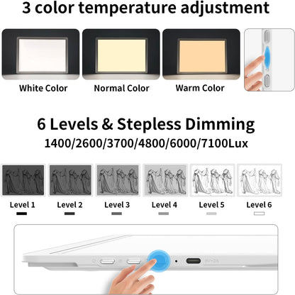 TOHETO Rechargeable A4 Light Board with Stand, Super Bright Magnetic Light Pad with Side Buttons, Wireless Light Box for Tracing and Drawing, Cordless LED Light Table for Diamond Painting, Sketching