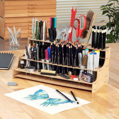 HG Art Concepts Mezzo Artist Drawing Rack - Wood Grain Laminate Multi Layer Desk Stand Professional Storage Display Organizer for Pens, Pencils, Drafting and all other Drawing Tools
