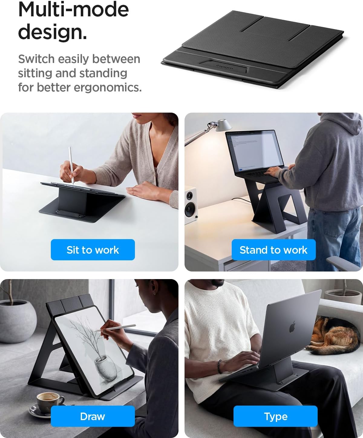 Spigen Slim Fold Portable Laptop Stand Keyboard Riser Foldable Ergonomic Angle Lift Anti-Slip Compatible with MacBook Neo, MacBook Air, MacBook Pro 11"-16" and iPad/Air/Pro and More - Black (LD201-S4)