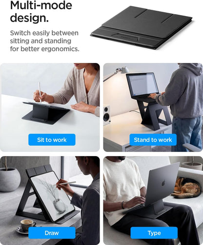 Spigen Slim Fold Portable Laptop Stand Keyboard Riser Foldable Ergonomic Angle Lift Anti-Slip Compatible with MacBook Neo, MacBook Air, MacBook Pro 11"-16" and iPad/Air/Pro and More - Black (LD201-S4)