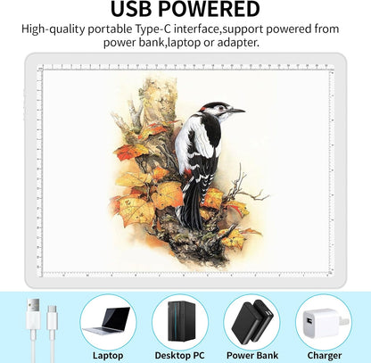 Phylosal Magnetic A3 Light Pad with Bag, Super Bright Light Box with Side Button, Diamond Art Light Board, Lightbox for Tracing and Drawing, USB Power Light Table for Sketching, Weeding Vinyl (White)