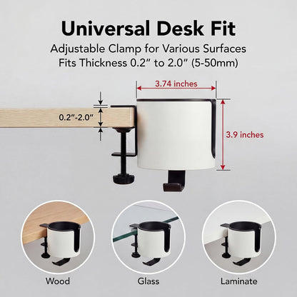 GUNKING Luxury 2-in-1 Anti-Spill Cup Holder with Under Desk Headphone Hanger (White)