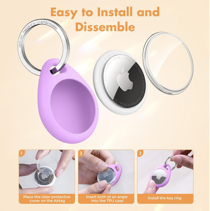 UNBREAKcable AirTag Holder for Apple - 4 Pack Air Tag Case [Fit Tightly Design] [Easy to Install] [Hold Securely] Waterproof TPU Protective Cover with Metal Keychain for Kids,Pet,Luggage,Backpack,Keys