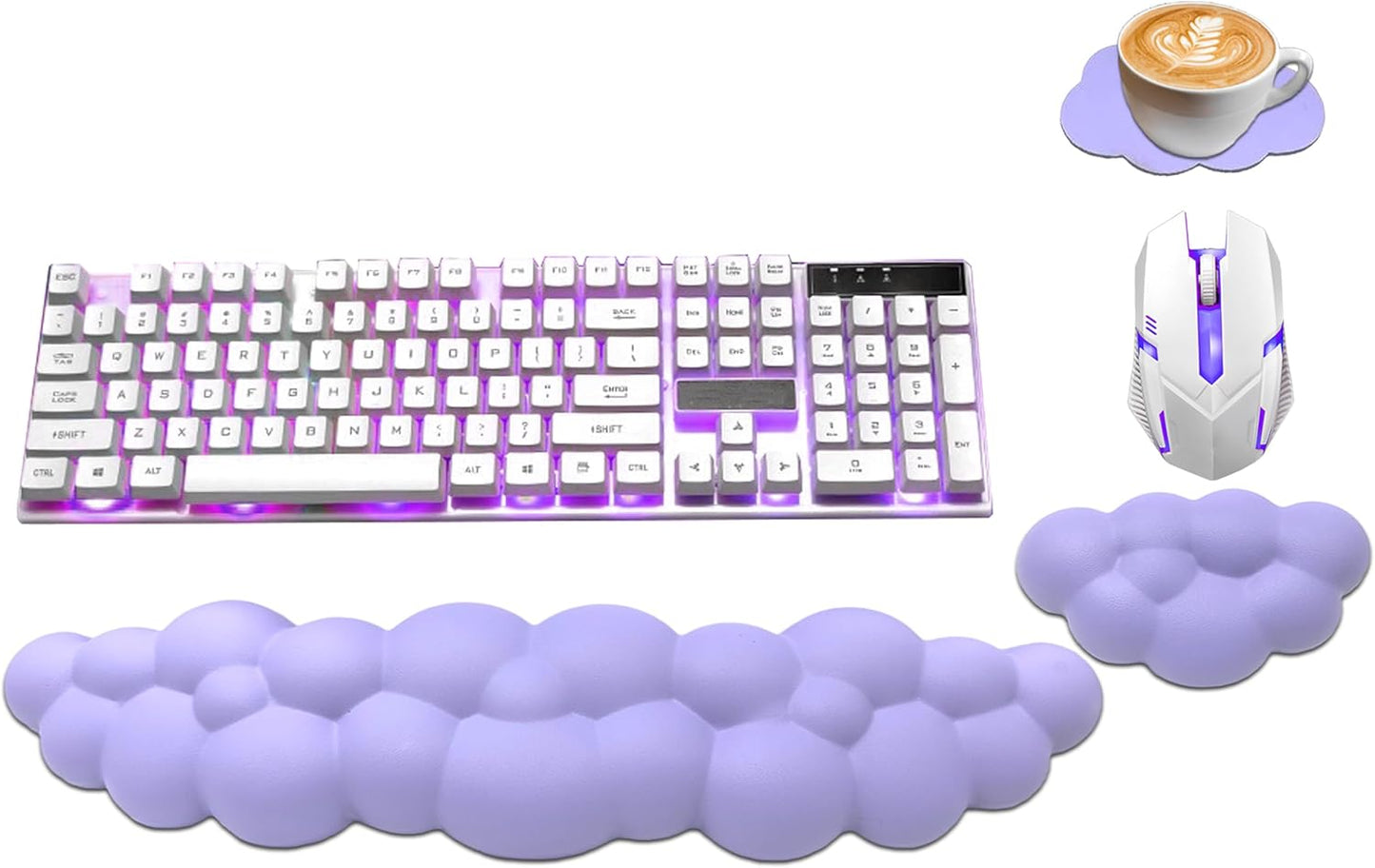 Cloud Wrist Rest Keyboard, PU Leather Memory Foam Wrist Rest for Computer Keyboard, Ergonomic Keyboard Wrist Rest and Cute Mouse Wrist Rest for Gaming,Office,Computer,Typing Pain Relief,Pastel Green