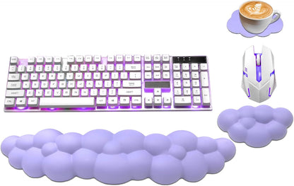 Cloud Wrist Rest Keyboard, PU Leather Memory Foam Wrist Rest for Computer Keyboard, Ergonomic Keyboard Wrist Rest and Cute Mouse Wrist Rest for Gaming,Office,Computer,Typing Pain Relief,Pastel Green