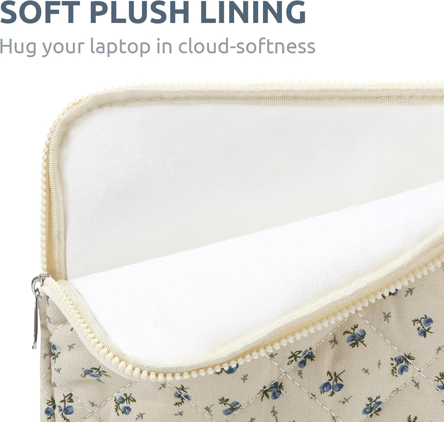 Puffy Laptop Sleeve 13 Inch Cute Quilted Laptop Protective Case Padded Floral Computer Sleeve for MacBook (A-Blue, 13 Inch)