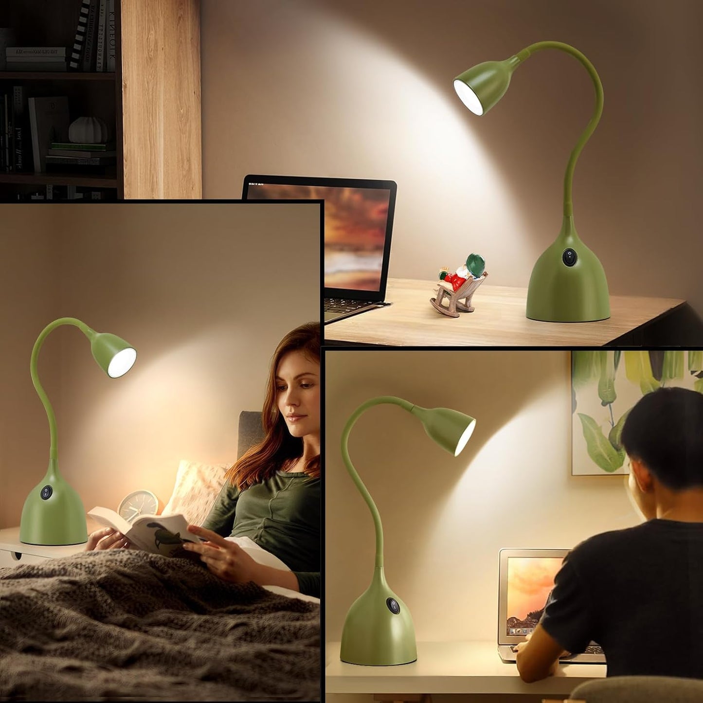 EJIAXIN Desk Lamp for Home Office - Clip on Reading Light and Bed Headboard Clamp Lamp, Bedside Gooseneck Table Lamp, Clip on Desk Lamps, Eye-Caring Desk Lamp for College Dorm Room Study Lamp, White
