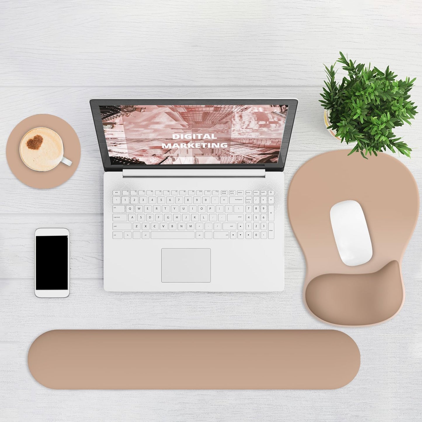 Ergonomic Mouse Pad with Wrist Rest and Keyboard Wrist Rest, Gel Mousepad and Wrist Rest for Computer Keyboard, Pain Relief, Non-Slip PU Base, Mouse Pad with Wrist Support for Gaming, Office, Brown