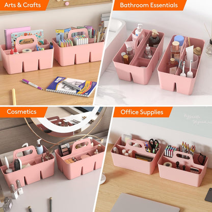 Lifewit 2 Pcs Plastic Caddy Organizer with Handle, Portable Art Supply Storage for Craft Supplies, Cosmetics, Holds Pencil, Crayon, Brushes, Hair Product, Dorm Shower Caddy, Clear, 25 x 15x 17cm