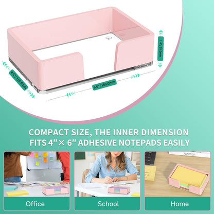 Sticky Note Holder, Glitter Pink Acrylic Notepad Holder 3x3 in Self-Stick Note Dispenser Office Desk Accessories, Memo Pad Holder Organizer for Classroom School Supplies