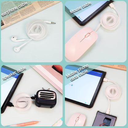 9 Pcs Charging Cord Organizer Portable Charger Cord Holder Round Storage Cable Winder Retractable Cable Management Flexible USB Cable Reel for Home Office Classroom, Transparent