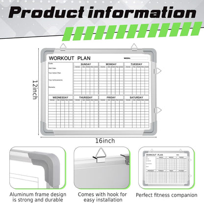 Lincia 16 x 12 Inch Fitness Tracker Whiteboard Workout Calendar for Home Gym Dry Erase Planner Hanging Removable to Do List for Wall Whiteboard with Aluminum Frame for Gym Program(Style A)
