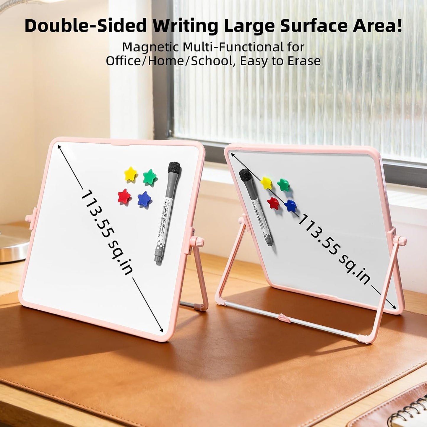 Colorful Dry Erase White Board 8.3x11in, Magnetic Desktop Board with Stand, 2 Markers (Eraser Head), 4 Magnets - Double-Sided Easel for Daily Planning, Memo, Office/Home/School (Blue)