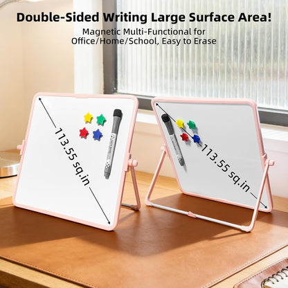Colorful Dry Erase White Board 8.3x11in, Magnetic Desktop Board with Stand, 2 Markers (Eraser Head), 4 Magnets - Double-Sided Easel for Daily Planning, Memo, Office/Home/School (Blue)
