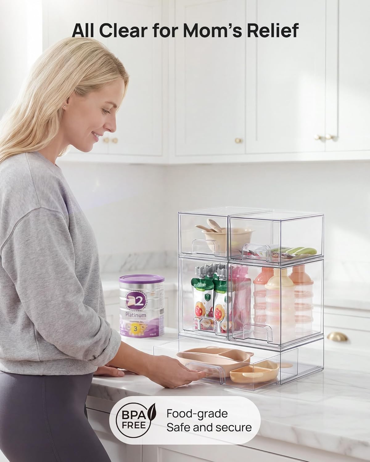 Vtopmart Stackable Storage Drawers Set of 3,Clear Plastic Organizer Bins for Makeup, Cosmetics, Beauty Supplies,Ideal for Vanity, Bathroom,Cabinet,Pantry Organization