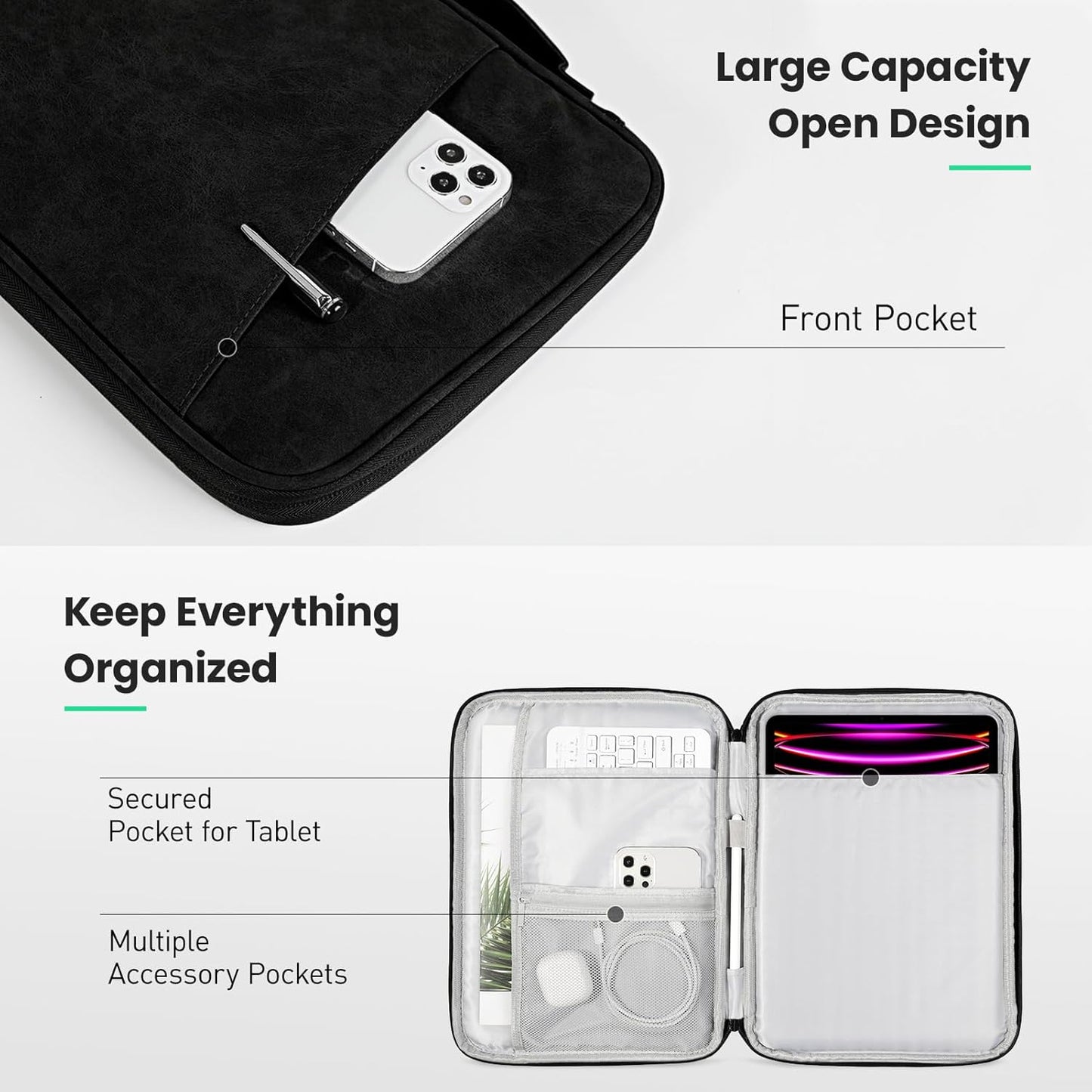 DTTO 9-11 Inch Tablet Sleeve Bag for iPad A16, iPad Air 11-inch M3 M2 / Air 5/4th Gen 10.9", iPad Pro 11 M4, iPad 10/9/8/7th Gen, Galaxy Tab A9+, Waterproof Travel Bag, Pink