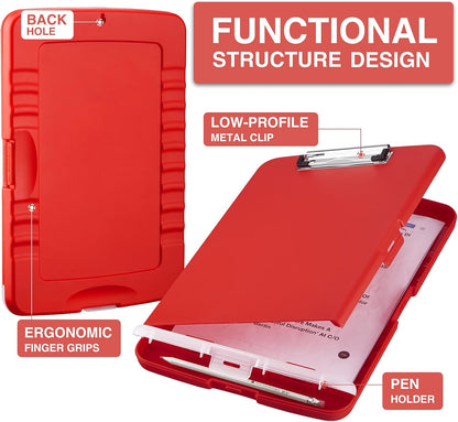 Sooez Clipboard with Storage, Clip Board 8.5 x 11 with Pen Holder, Plastic Organization Case Box for Letter Legal A4 Size Paper, Low Profile Clip, Nurses Teachers Must Haves, School & Office Supplies