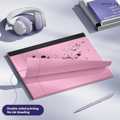 5 Pack Wide Legal Pads 11" x 9.5" Landscape Pink Purple Blue Green Yellow College Ruled Note Pad Narrow Ruled 30 Sheets per Notepad Perforated Writing Paper Thick Backboard Horizontal Pads of Paper