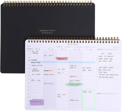 ZERONE CENTRE Productivity Weekly Planner - 54 Sheets Dashboard Spiral Deskpad Has 6 Focus Areas to List Tasks for Goals, Projects, Clients, Academic, or Shopping-Organize Your Daily Work Efficiently