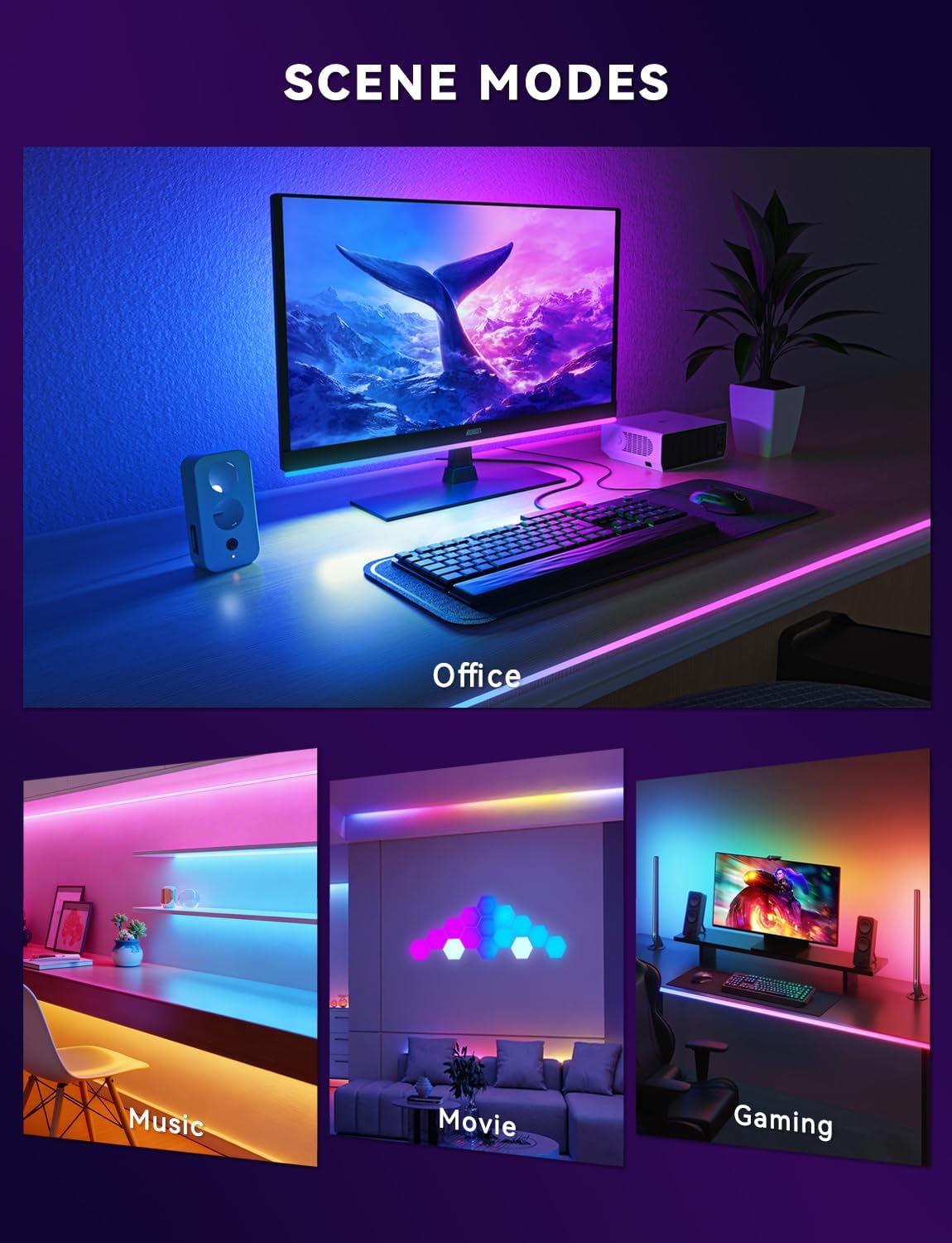 Soleil X6 LED Monitor Backlight for PC & Mac, Strip Light Sync to 24″-34″ Screens, Ambient Lighting for Games/Movies/Music, Dual USB Ports, Software Control with Built-in AI Function (For 24″ Monitor)