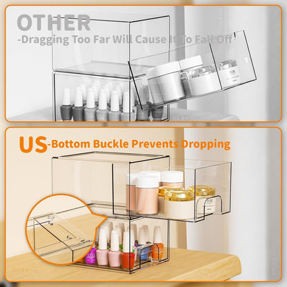 Yieach 8 Pack Small Clear Stackable Storage Drawers,2.2'' Tall Desk Organization and Storage,Plastic Office Supply Organizer,Acrylic Storage Containers for Makeup,Hair Clip,Accessory,Pen,Art Crafts