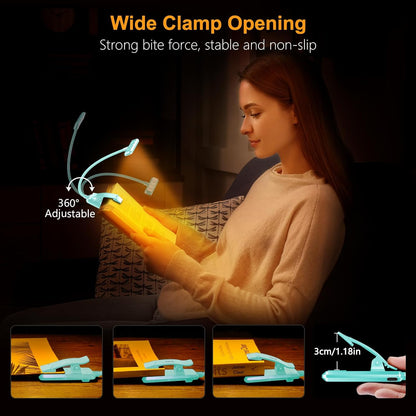Gritin 19 LED Rechargeable Book Light for Reading in Bed with Memory Function- Eye Caring 3 Color Temperatures,Stepless Dimming Brightness,90 Hrs Runtime Lightweight Clip on Light for Book Lovers
