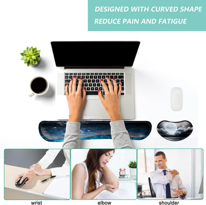 Keyboard Wrist Rest Mouse Wrist Support Set, Memory Foam Wrist Rest Pad for Computer Laptop Keyboard Mouse, Ergonomic Wrist Cushion Support for Typing Pain Relief, Gaming Home Office, Flowers Grass