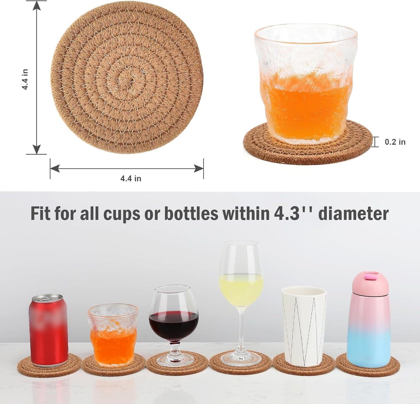 ABenkle 8 Pcs Drink Coasters with Holder, Cotton Woven Absorbent Coasters for Drinks, Minimalist Home Decor Coaster Set for Wooden Tabletop Protection Table, 4.3 inches Mixed Brown