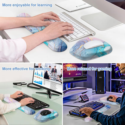 Mouse Pad with Wrist Rest, Comfortable Keyboard Wrist Rest, Memory Foam Wrist Rest for Computer Keyboard, Ergonomic Mouse Pad Set for Easy Typing & Pain Relief for Office Black