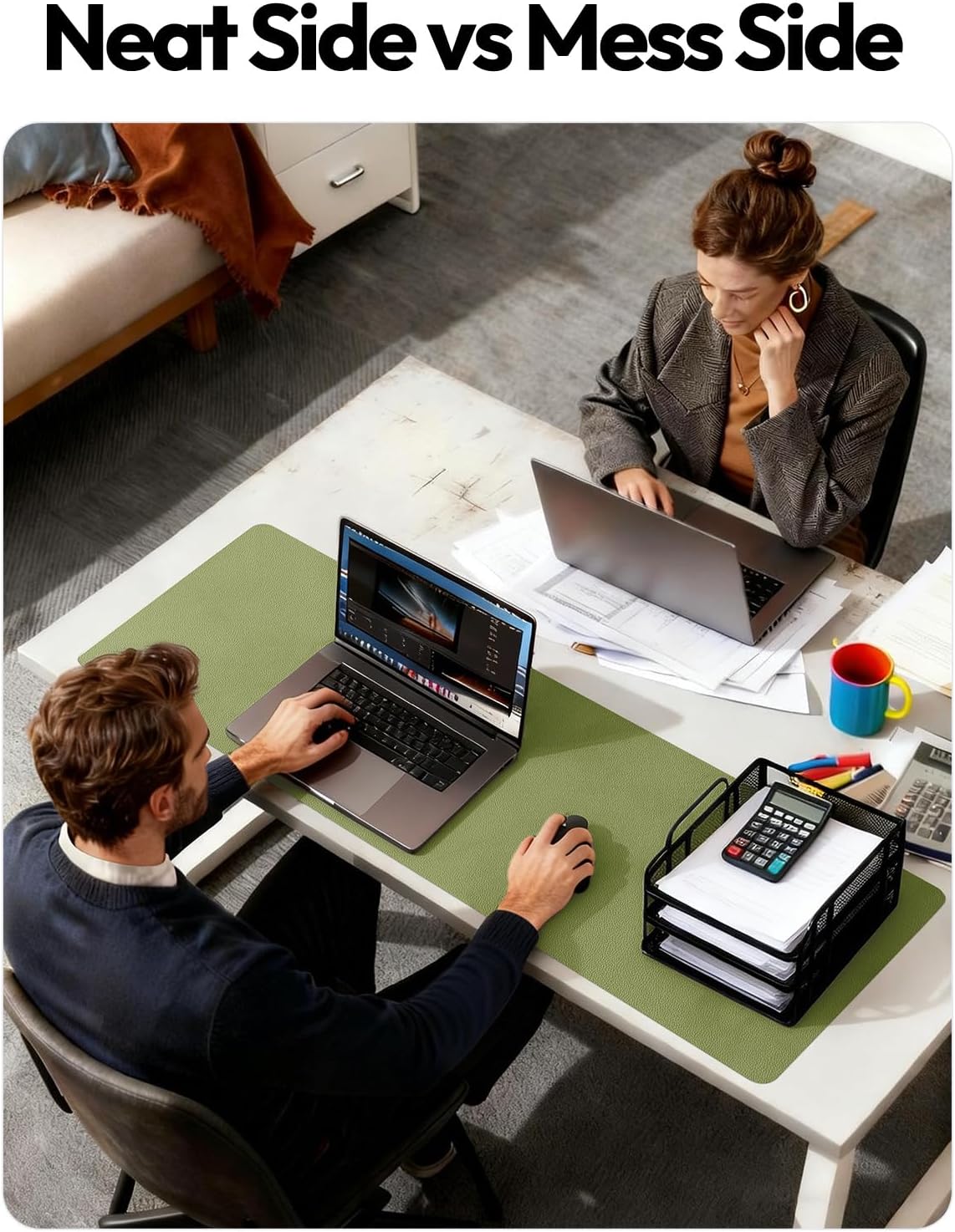 YSAGi Large Extended PU Leather Desk Pad Protector – Non-Slip Waterproof Desk Mat for Office & Home, Easy Clean Mouse Pad & Laptop Writing Blotter 35.4"x17" Black - Colors A