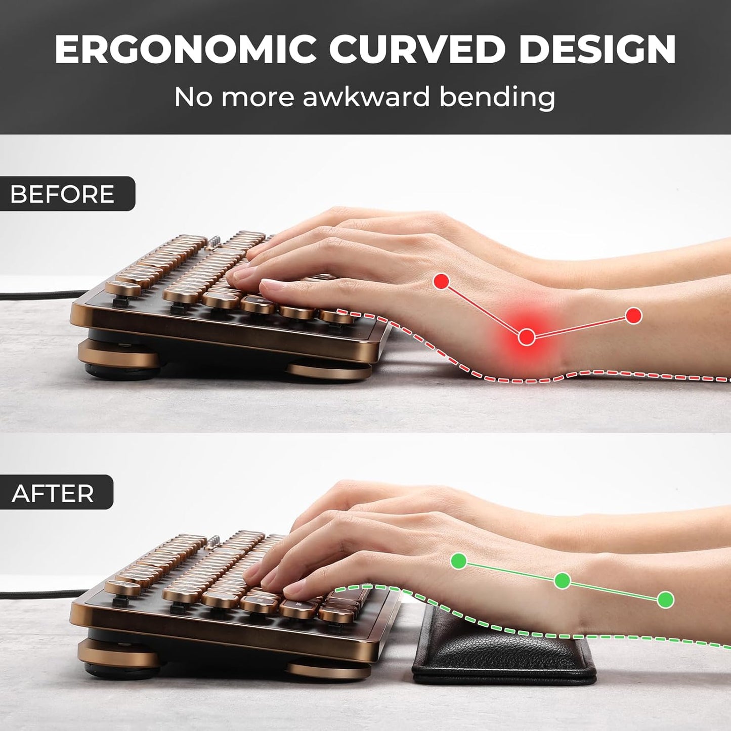 GLENCREAG Ergonomic Keyboard Wrist Rest - PU Leather Cushioned Support for Typing & Gaming, Comfortable Contoured Design for Wrist Pain Relief, Tan