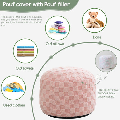 HIGOGOGO Round Stuffed Pouf Ottoman, Corduroy Poufs with Foam Chunk Filling, Furry and Fluffy Pouf Foot Stool Storage Ottoman, 20 X 15 Floor Poufs Foot Rest for Living Room, Dark Grey