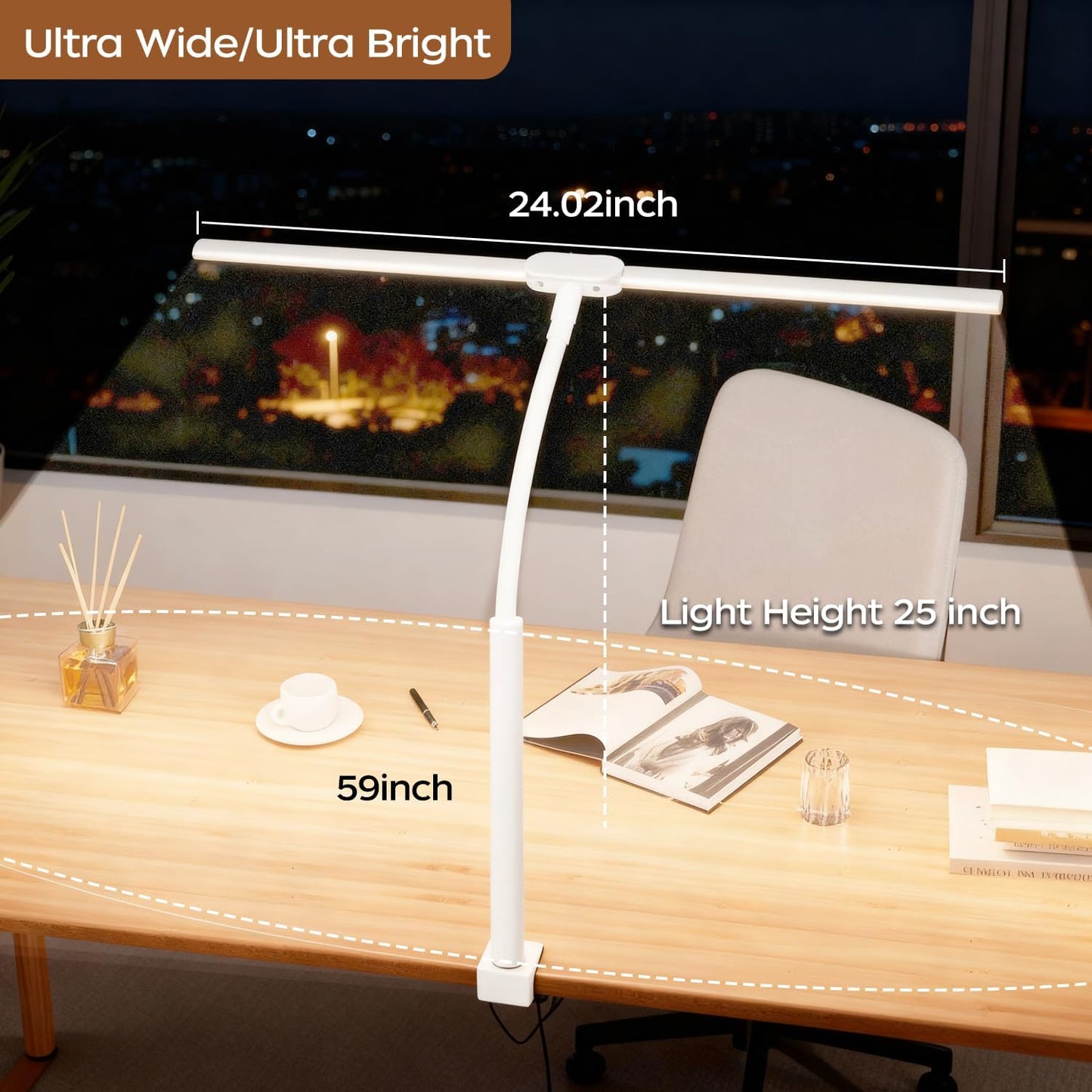 LED Desk Lamp with Clamp, Double Head Adjustable Architect Light, Eye-Caring Monitor Desk Lamp for Home Office, Flexible Gooseneck Task Lamp with 10 Brightness Levels & 5 Color Temperature Modes Black