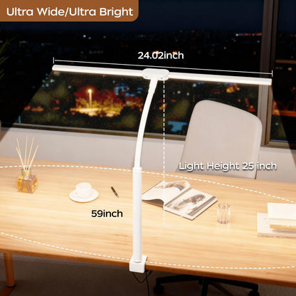 LED Desk Lamp with Clamp, Double Head Adjustable Architect Light, Eye-Caring Monitor Desk Lamp for Home Office, Flexible Gooseneck Task Lamp with 10 Brightness Levels & 5 Color Temperature Modes Black