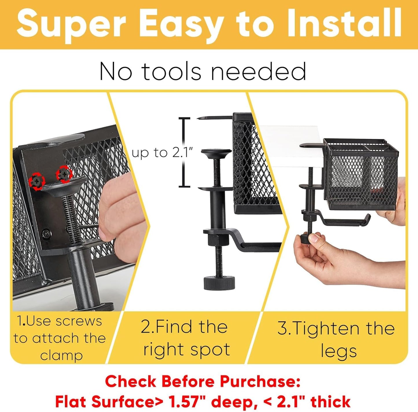 4 in 1 Metal Clip On Cup Holder Attachment for Gaming Desk or Table, Fits up to 40oz Cups, Sturdy and Easy to Clamp, Attachable Anti-Spill Cup Holder for Chair, Bedside, Bottles, Drinks - Black